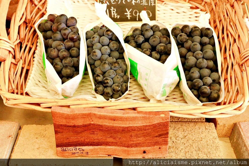 【山梨縣】笛吹見晴園、〈MARUSA MARCHE〉咖啡館:粉色地毯上現摘葡萄、喝自家釀造葡萄酒、葡萄樹木工盤體驗